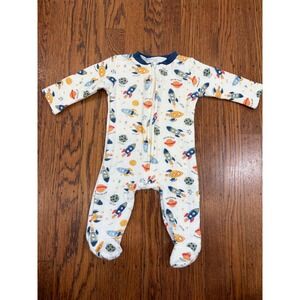 Chickpea Baby Quilted Rocket Ship Space Footie Sleeper White 3-6 Months